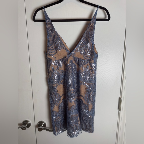 Free people night shimmers mini dress, sundown blue, size 6 - Picture 4 of 10